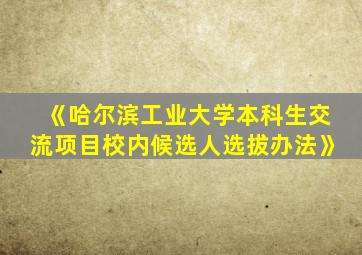 《哈尔滨工业大学本科生交流项目校内候选人选拔办法》